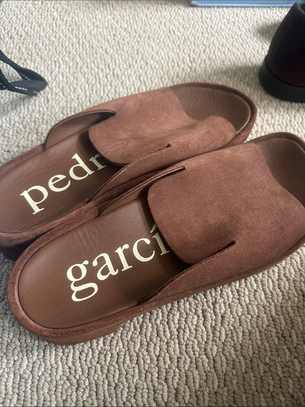 Pedro Garcia Rust Brown Suede Platform Slide Mules - Picture 5 of 5